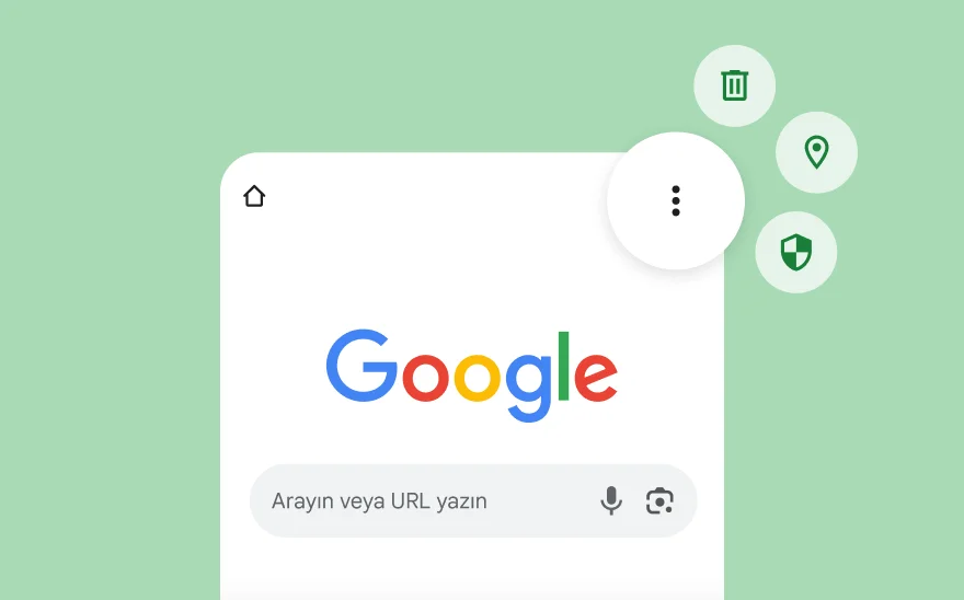 YouTube, Gmail, Google Haritalar ve diğer Google ürünleriyle ilgili simgeler de dahil olmak üzere Google arama sayfasının ekran görüntüsü.